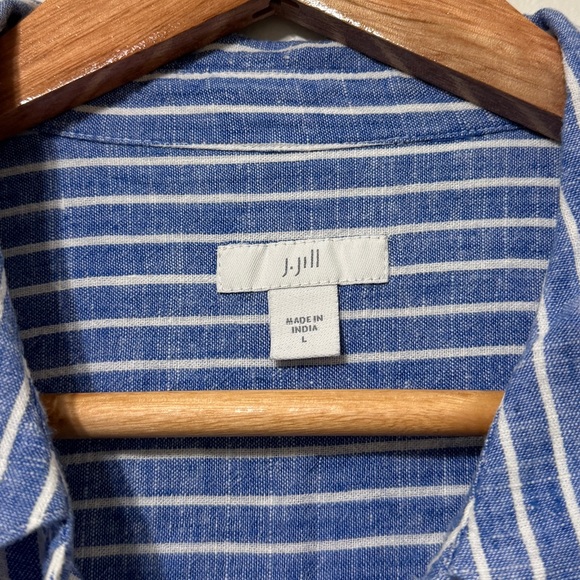 J. Jill Linen Button Down Shirt Dress Size Large Striped Midi Blue Beach - Picture 2 of 7